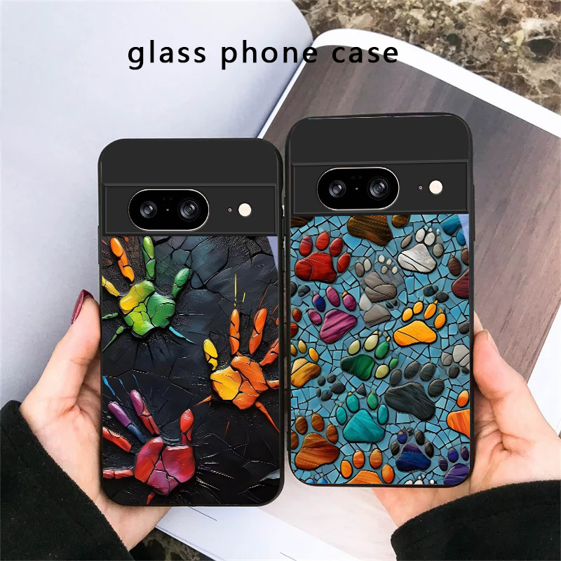 Google Pixel 9 Pro - Casing Ponsel Kaca Hitam Motif Jejak
