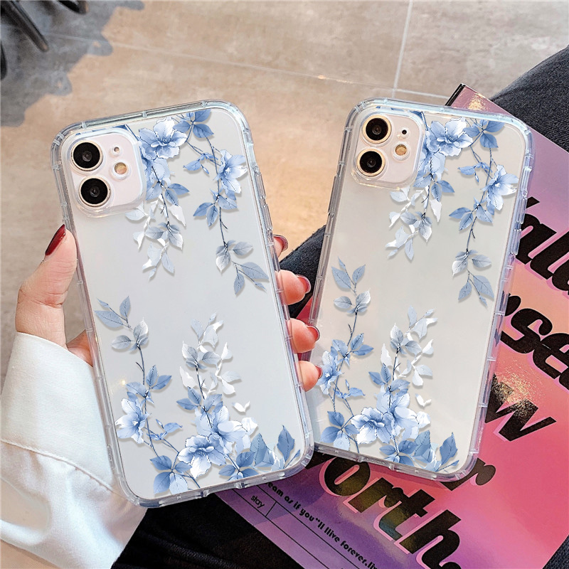 Apple Iphone 15 - Casing Ponsel Transparan Motif Bunga Biru